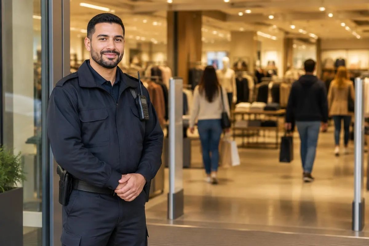 Winkelbeveiliger bij de ingang van een winkel